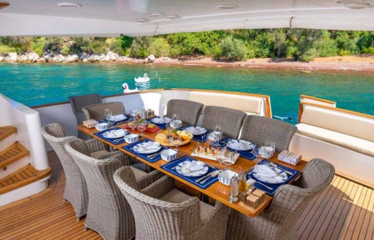 Luxury motor yacht itinerary from Bodrum featuring a premium sailing route to the Greek Islands, including Kos, Kalymnos, Leros, Patmos, Symi, and Rhodes with exclusive private yacht experiences.
