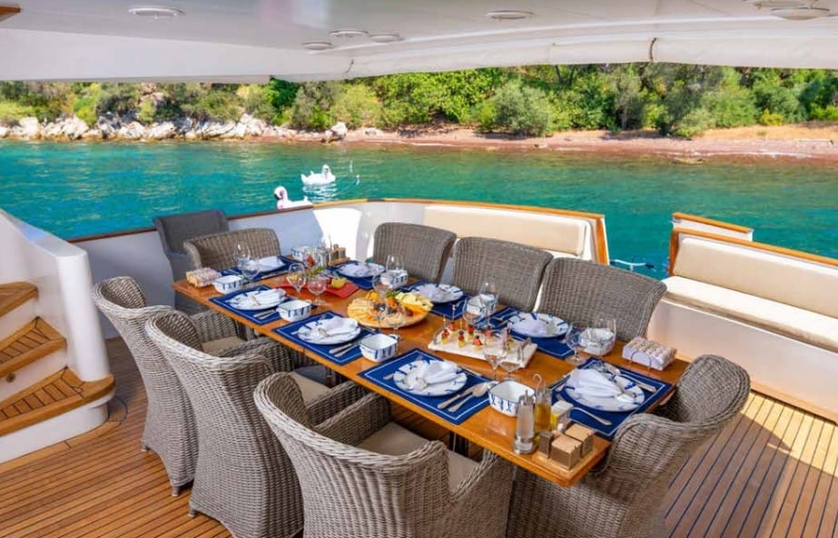 Luxury motor yacht itinerary from Bodrum featuring a premium sailing route to the Greek Islands, including Kos, Kalymnos, Leros, Patmos, Symi, and Rhodes with exclusive private yacht experiences.