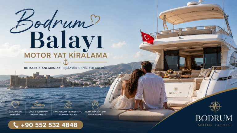 Honeymoon Motor Yacht Charter Bodrum +90 552 532 4848 Luxury private motor yacht cruising through the turquoise bays of Bodrum with a newlywed couple enjoying a romantic sunset. Premium yacht charter experience with stunning coastal views and personalized VIP service by Bodrum Motor Yachts.