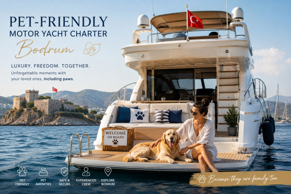 Bodrum'da evcil hayvan dostu motor yat kiralama fiyatları ve köpekle özel yat tatili